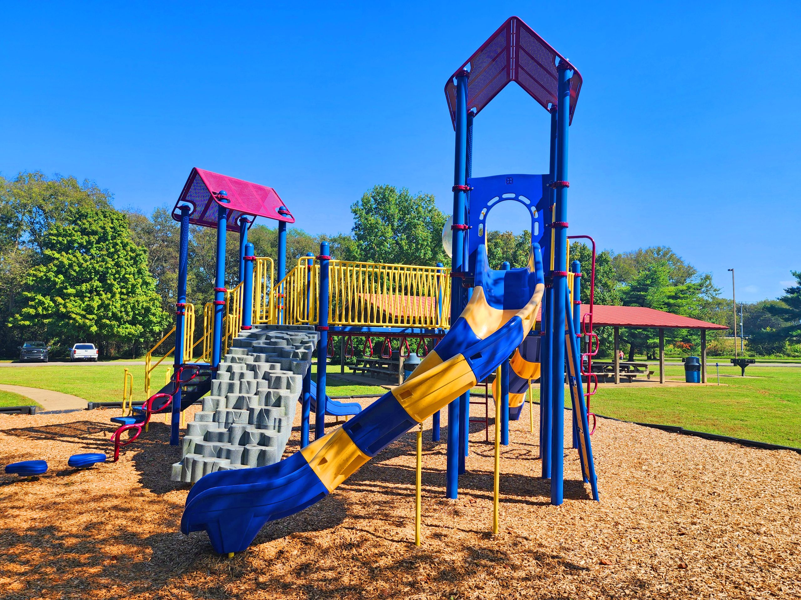 Blue, red and yellow playground